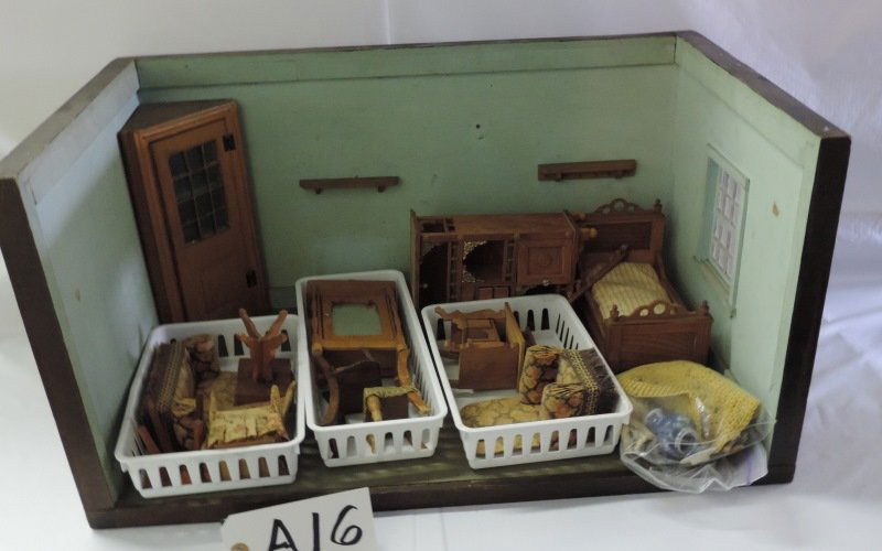 WOODEN DIORAMA WITH FURNISHINGS: WOODEN DIORAMA WITH FURNISHINGS