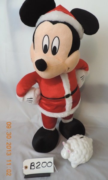 Large plush Mickey Mouse (24”) and sheep bank.: Large plush Mickey Mouse (24”) and sheep bank. B200