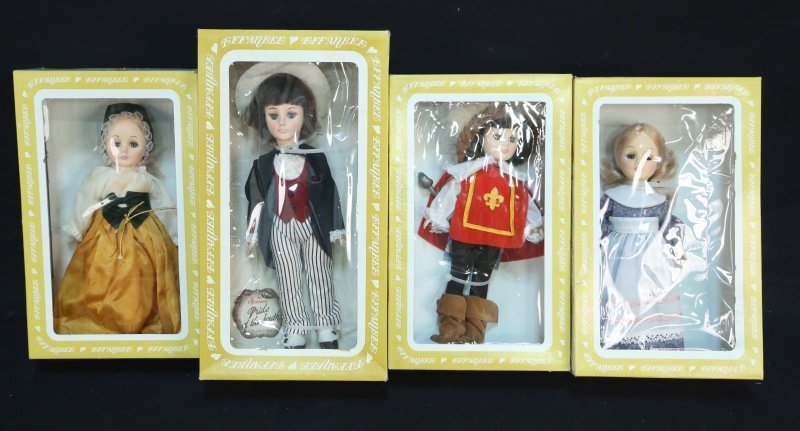LOT OF FOUR EFFANBEE DOLLS: LOT OF FOUR EFFANBEE DOLLS IN ORIGINAL BOXES. RIVERBOAT GAMBLER, MOTHER HUBBARD, THE MUSKETEER, SLEEPING BEAUTY. Height: 15 in. by Width: 8 in. by Depth: 4 in.