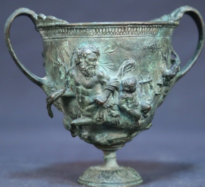 ROMAN STYLE BRONZE CHALICE.: ROMAN STYLE BRONZE CHALICE. Height: 6 in. by Width: 6 in. by Depth: 4 in.