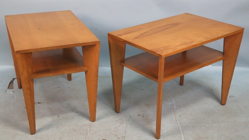 Pair CONANT BALL tables, Attributed/Russel Wright: Pair CONANT BALL tables. 28” X 18” by 21.5” tall. Original finish. Attributed to Russel Wright. Donated by Houston Board Member Steve and Martha Curry - Lewis & Maese is proud to sponsor Houston