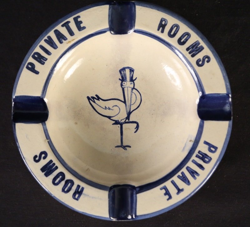 VINTAGE STORK CLUB ASHTRAY: VINTAGE STORK CLUB ASHTRAY. Height: 2 in. by Width: 7 1/2 in. by Depth: 7 1/2 in.