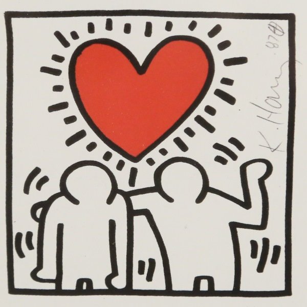 KEITH HARING SIGNED SPECIAL PRINT "UNTITLED": KEITH HARING SIGNED SPECIAL PRINT "UNTITLED". FROM A SIGNED VIP BOOK FROM 1989. HAND SIGNED BY KEITH HARING IN GRAY PEN. Height: 20 & 4 in. by Width: 16 & 3 in.