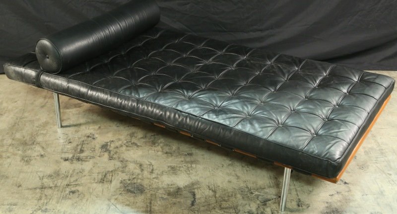 VINTAGE BARCELONA BLACK LEATHER DAYBED: VINTAGE BARCELONA BLACK LEATHER DAYBED. Height: 17 in. by Width: 40 in. by Depth: 77 in.