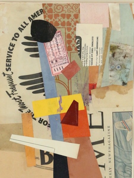 KURT SCHWITTERS "MOST FREQUENT SERVICE TO AMERICA": KURT SCHWITTERS "MOST FREQUENT SERVICE TO ALL AMERICA" ORIGINAL COLLAGE. SIGNED KURT SCHWITTERS IN PENCIL. Height: 18 & 10 in. by Width: 15 & 7 1/2 in.
