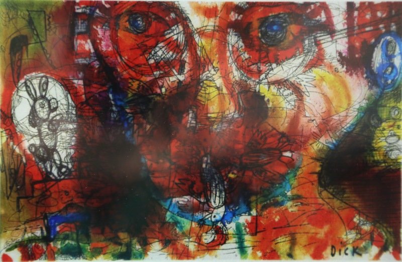 SET OF TWO DICK WRAY ABSTRACT SILKSCREENS: SET OF TWO DICK WRAY ABSTRACT SILKSCREEN ONTO METAL PAINTINGS. Height: 16 & 5 in. by Width: 19 & 8 in.