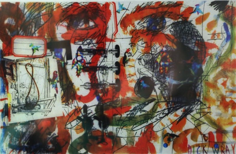 SET OF TWO DICK WRAY ABSTRACT SILKSCREEN ONTO MET: SET OF TWO DICK WRAY ABSTRACT SILKSCREEN ONTO METAL PAINTINGS. Height: 15 & 5 1/2 in. by Width: 19 & 8 in.