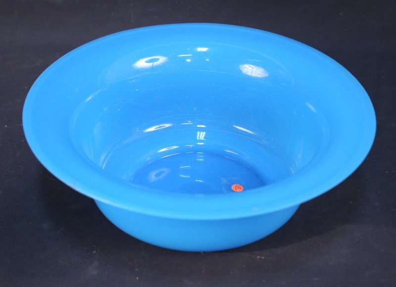 VERY LARGE ANTIQUE FRENCH BLUE OPALINE BOWL: VERY LARGE ANTIQUE FRENCH BLUE OPALINE BOWL. Height: 5 in. by Width: 14 in. by Depth: 14 in.