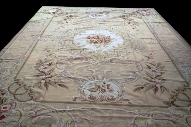 HANDMADE AUBUSSON STYLE TAPESTRY: HANDMADE AUBUSSON STYLE TAPESTRY. Height: 12 ft. 0 in. by Width: 12 ft. 0 in.