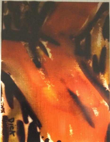 DICK WRAY ABSTRACT SILKSCREEN ONTO METAL: DICK WRAY ABSTRACT SILKSCREEN ONTO METAL. Height: 20 & 7 in. by Width: 12 & 5 1/2 in.