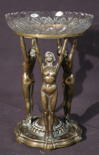 ART DECO COMPOTE WITH CUT GLASS BOWL: ART DECO COMPOTE WITH CUT GLASS BOWL Height: 14 in. by Width: 9 1/2 in. by Depth: 9 1/2 in.