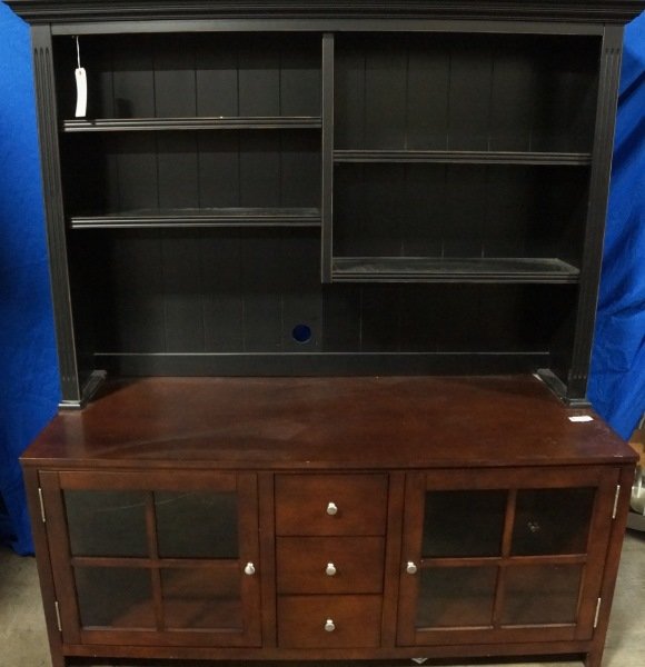 OFFICE CREDENZA AND BOOKSHELF: OFFICE CREDENZA AND BOOKSHELF. Height: 64 in. by Width: 60 in. by Depth: 25 in.