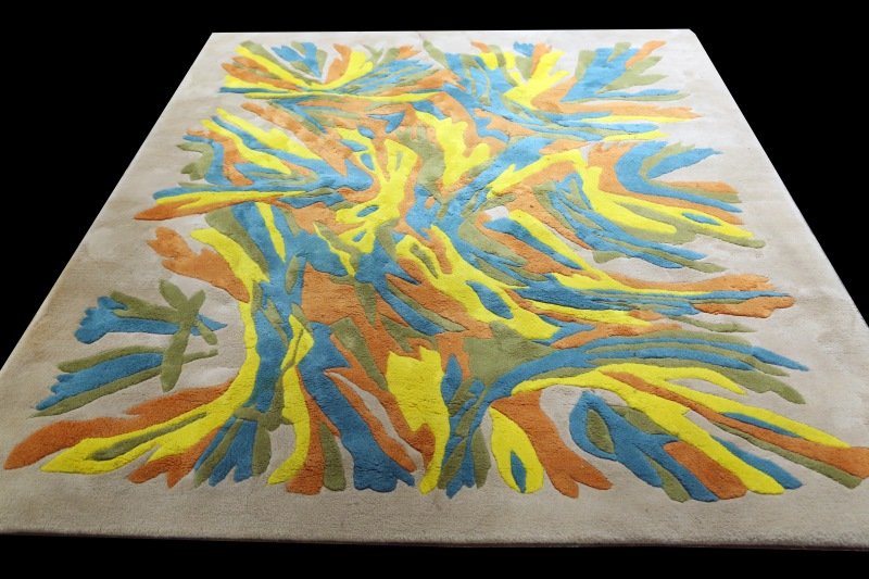 HAND TUFTED AUBUSSON STYLE RUG: HAND TUFTED AUBUSSON STYLE RUG. Height: 8 ft. 0 in. by Width: 7 ft. 0 in.
