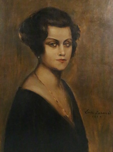 EMILE BERNARD "FEMALE PORTRAIT" OIL/PANEL: EMILE BERNARD "FEMALE PORTRAIT" OIL ON PANEL PAINTING, 1913. Height: 33 and 27 in. by Width: 26 1/2 and 20 1/2 in.
