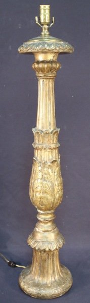 PAIR OF ANTIQUE CARVED & GILDED CANDLESTICK LAMPS (1 of 2)