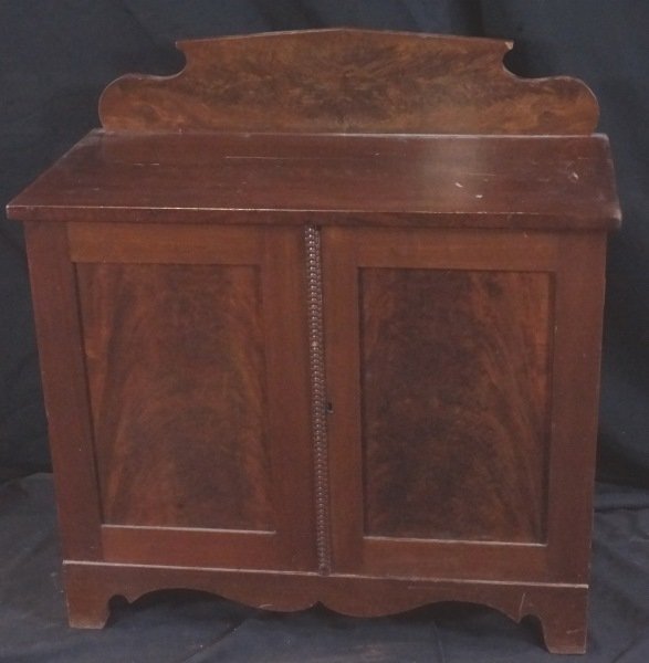 CIRCA 1850 MAHOGANY SHERATON CABINET: CIRCA 1850 MAHOGANY SHERATON CABINET. Height: 34 in. by Width: 32 in. by Depth: 17 in.