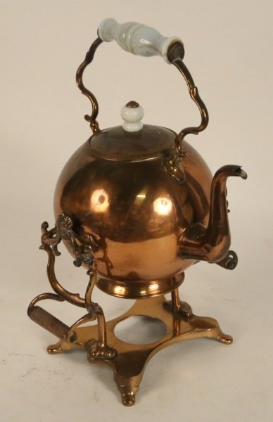 ANTIQUE COPPER TEAPOT WITH STAND (1 of 1)