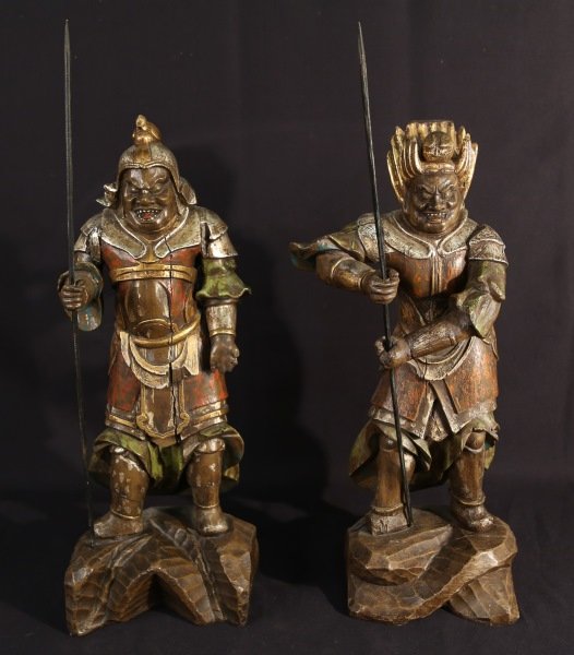 PAIR OF CARVED RESIN ORIENTAL WARRIORS (1 of 4)