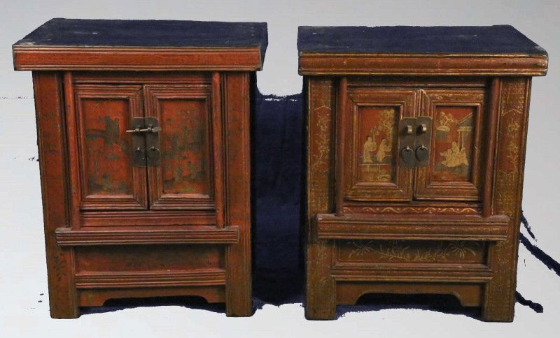 PAIR OF CHINESE LACQUERED BEDSIDE CABINETS (1 of 4)