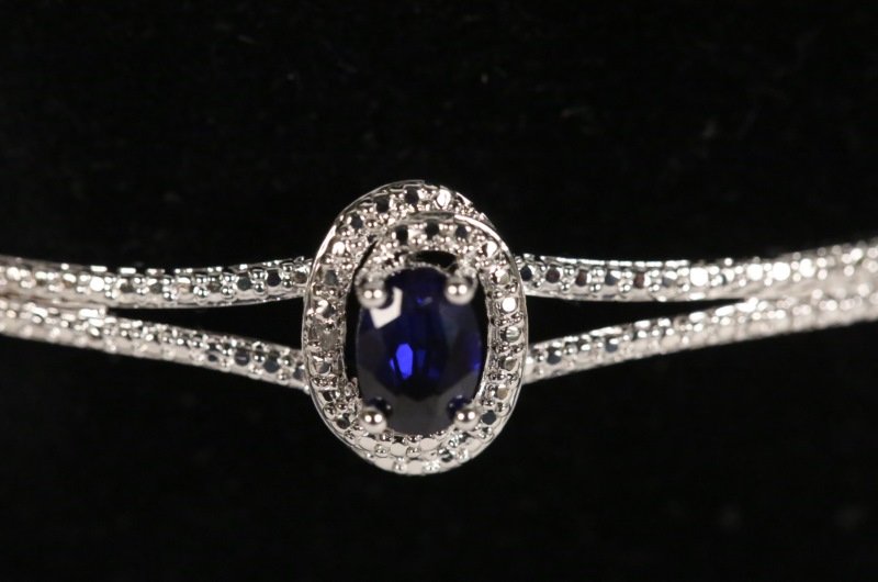 STERLING SILVER SAPPHIRE & DIAMOND BANGLE BRACELET (1 of 3)