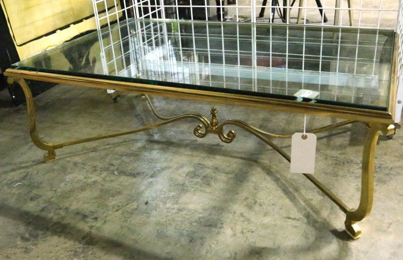 1970's ART DECO STYLE BRASS BASE GLASS TOP TABLE (1 of 4)