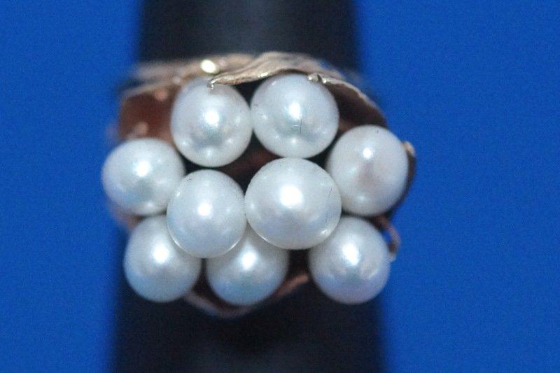 STAMPED "585-14KT" YELLOW GOLD PEARL ANTIQUE RING (1 of 2)