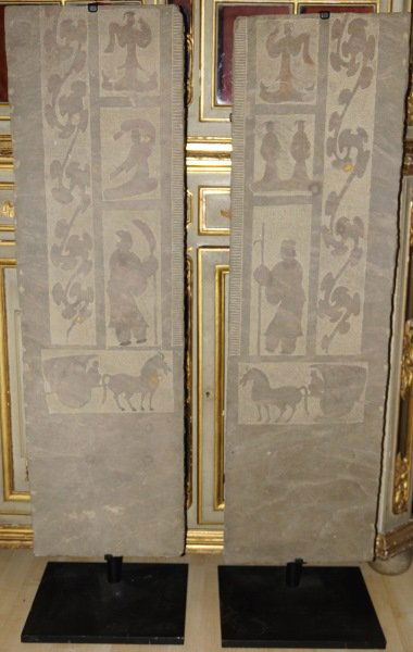 PAIR OF HAN DYNASTY CHINESE GRANITE STONE TOMB PANELS (1 of 5)