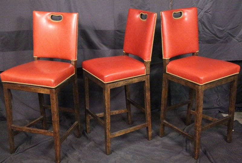 SET OF THREE RED LEATHER BARSTOOLS (1 of 4)