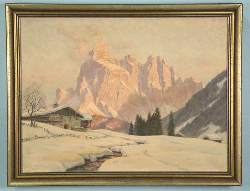 ERWIN KETTEMANN "WINTERABEND" OIL ON CANVAS: ERWIN KETTEMANN "WINTERABEND" OIL ON CANVAS. SIGNED ON THE LOWER RIGHT "E. KETTEMANN". Height: 28 & 23 in. by Width: 35 & 31 in.