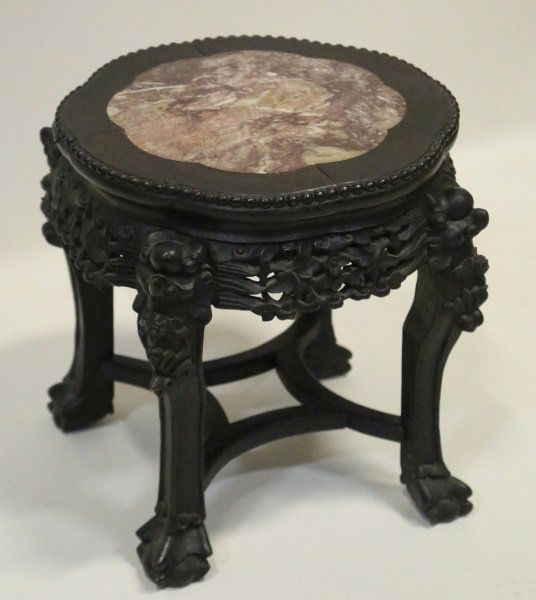 19th CENTURY CHINESE CARVED LOW MARBLE TOP TABLE (1 of 4)