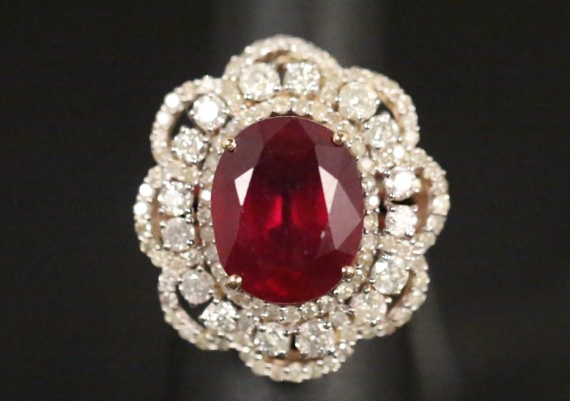 14KT GOLD 12.10CT RUBY 2.26 DIAMOND RING (1 of 4)