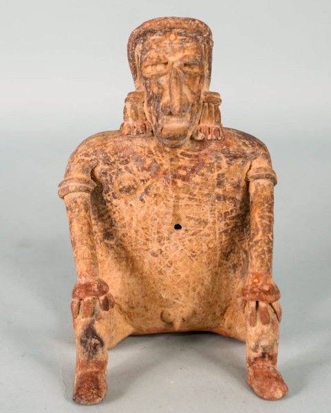 PRE-COLUMBIAN MAN SQUATTING SCULPTURE, C. 500 AD (1 of 3)