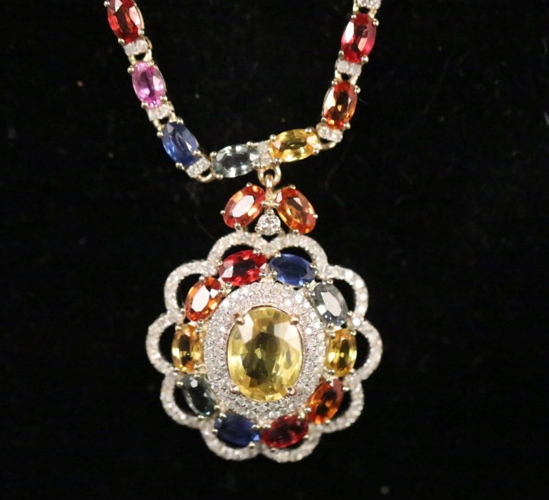 14KT 27.34CT SAPPHIRE & 1.55CT DIAMOND NECKLACE (1 of 4)