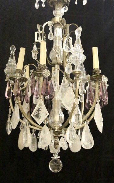 19th C. FRENCH BRONZE & ROCK CRYSTAL CHANDELIER (1 of 5)