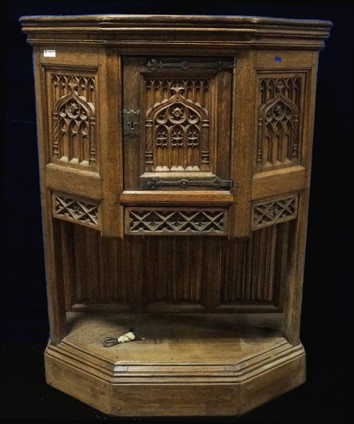 CIRCA 1800 ENGLISH OAK NEO-GOTHIC STYLE CABINET (1 of 4)