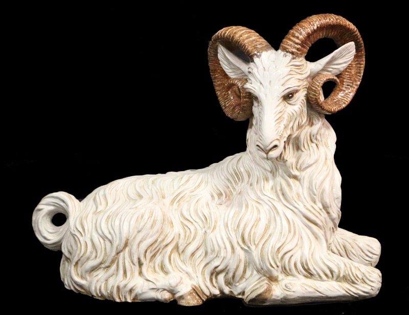 ITALIAN GLAZED CERAMIC SEATED RAM FIGURE (1 of 5)