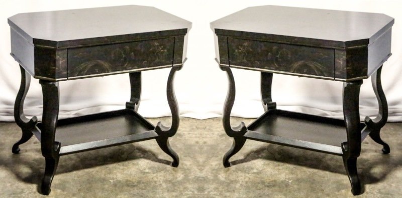 PAIR OF BLACK LACQUER BAKER NIGHTSTANDS (1 of 7)