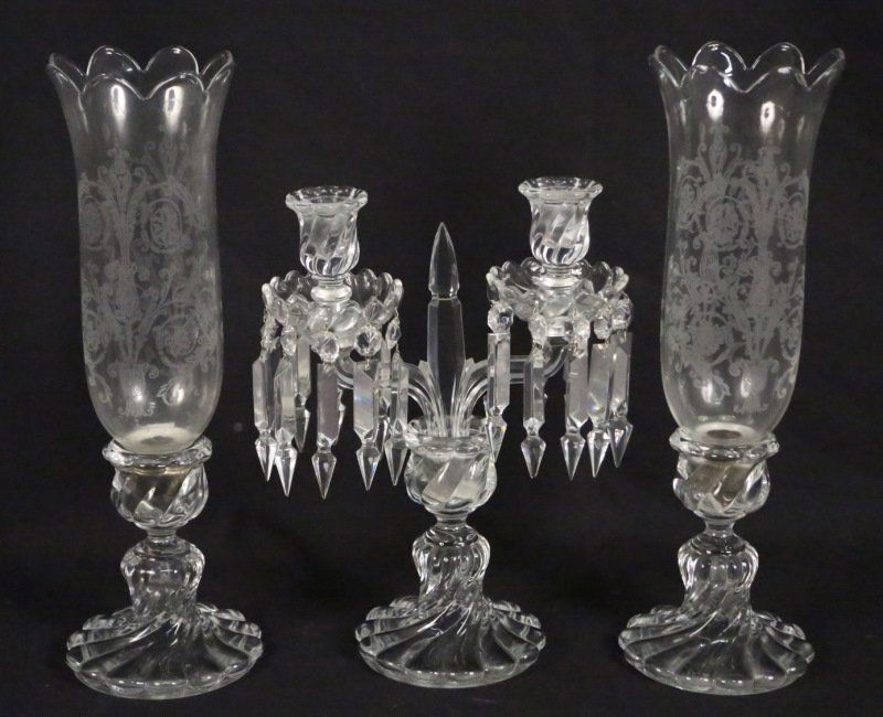 VINTAGE BACCARAT PAIR OF HURRICANES & CANDELABRUM (1 of 3)