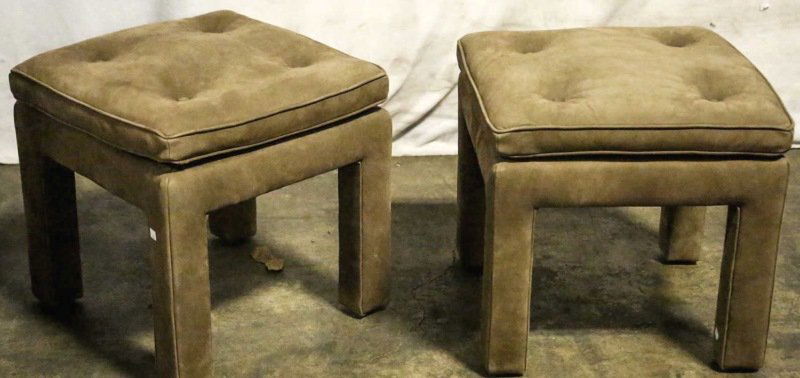 PAIR OF TAUPE SUEDE LEATHER COVERED STOOLS (1 of 2)
