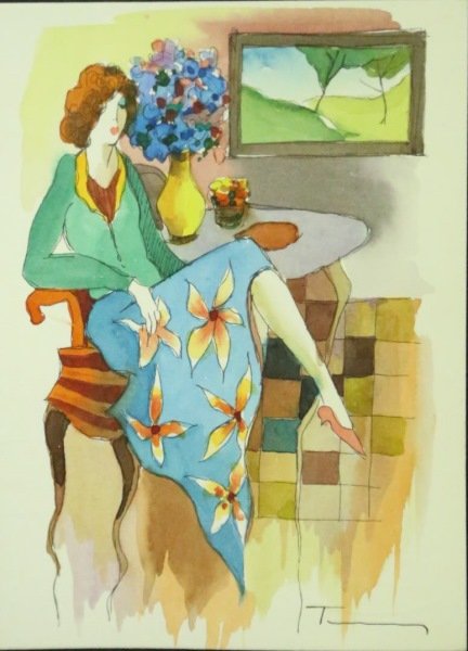 ITZCHAK TARKAY "RECLINING FEMALE" MIXED MEDIA (1 of 5)