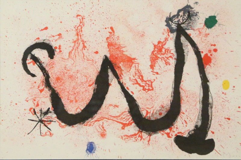 PENCIL SIGNED JOAN MIRO FRAMED PRINT (1 of 3)