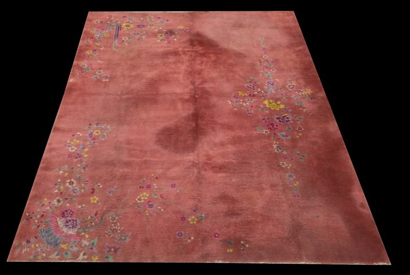 CIRCA 1920's ART DECO CHINESE NICHOLS RUG: CIRCA 1920's HAND KNOTTED ART DECO CHINESE NICHOLS RUG. Height: 11 ft. 6 in. by Width: 9 ft.