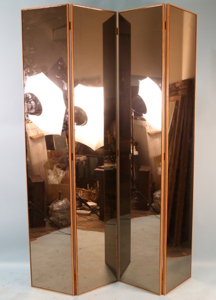 VINTAGE FOUR-PANEL SMOKED MIRRORED SCREEN (1 of 2)