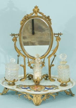 ANTIQUE FRENCH PORCELAIN & BRONZE DRESSING SET (1 of 3)