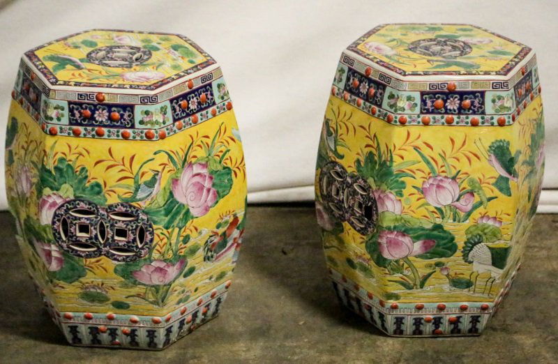 PAIR OF YELLOW CHINESE PORCELAIN GARDEN STOOLS (1 of 2)