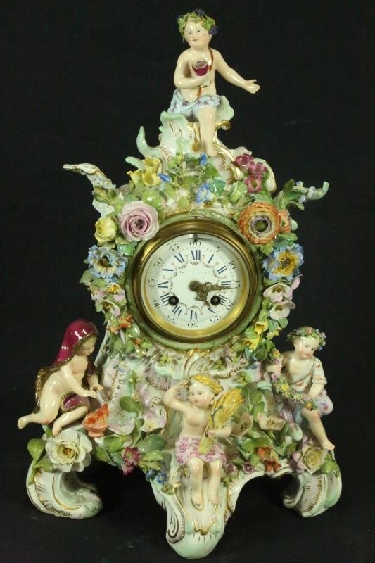 19th GERMAN ROCOCO MEISSEN PORCELAIN MANTLE CLOCK (1 of 4)