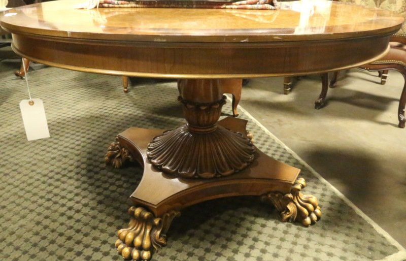 EMPIRE STYLE PEDESTAL CENTER TABLE WITH BURLED TOP (1 of 3)