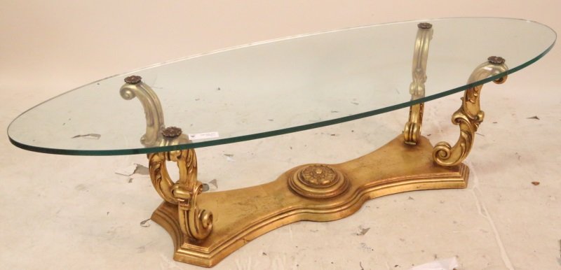 THREE PIECE GLASS TOP GILT TABLES (1 of 7)