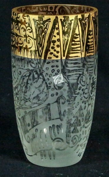ART DECO ENGLISH ETCHED & GILDED ART GLASS VASE: ART DECO ENGLISH ETCHED & GILDED ART GLASS VASE. Height: 10 in. by Width: 6 in. by Depth: 6 in.