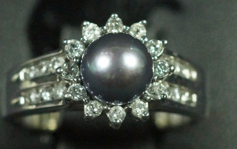 TAHITIAN PEARL & DIAMOND 14KT GOLD DINNER RING (1 of 2)